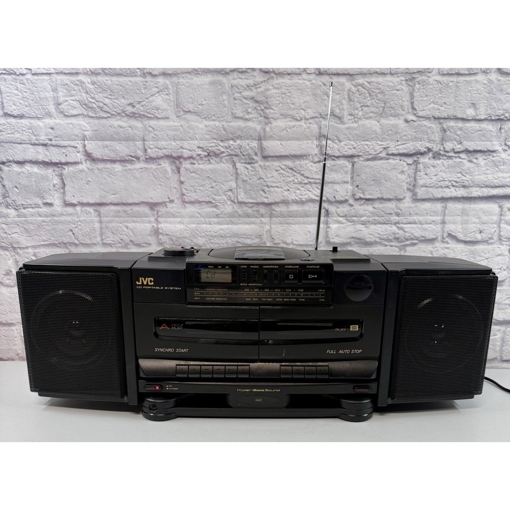 Vintage 1992 JVC PC-X100 AM/FM Radio CD Dual Cassette Player Boombox *TESTED*